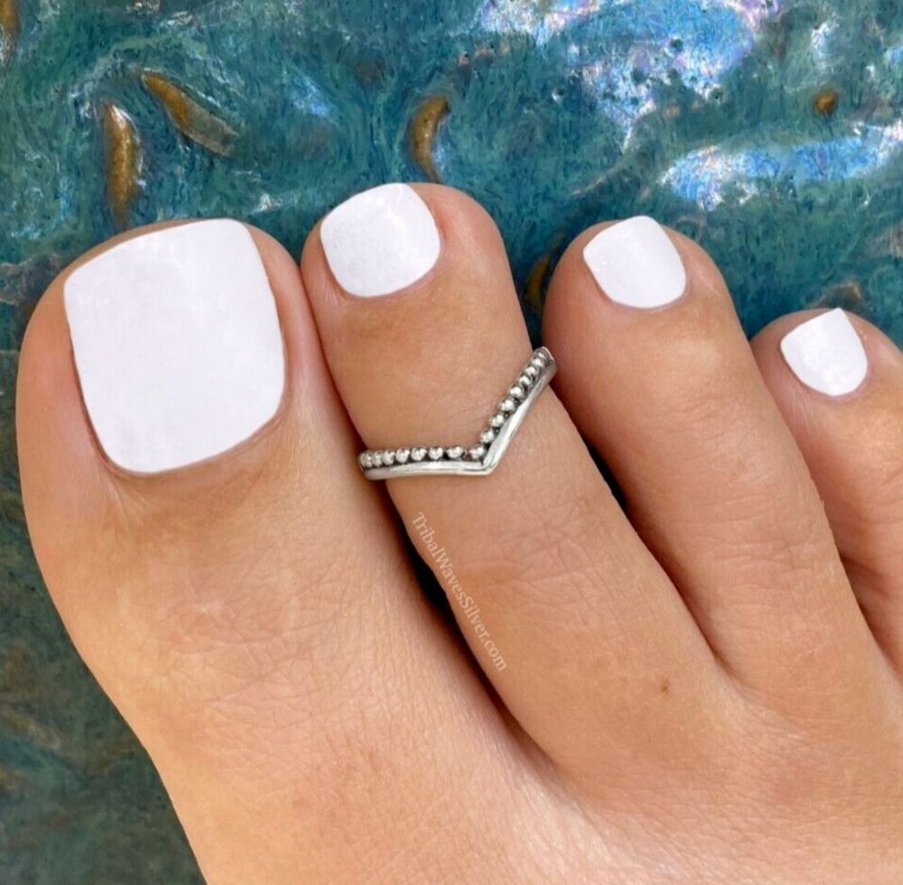 Sterling Silver Toe Ring Silver Beaded Chevron Adjustable